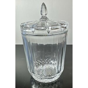 St George Lead Crystal Glass Diamond Cut Jar with Lid, 8" X  5" Round (Z5A)